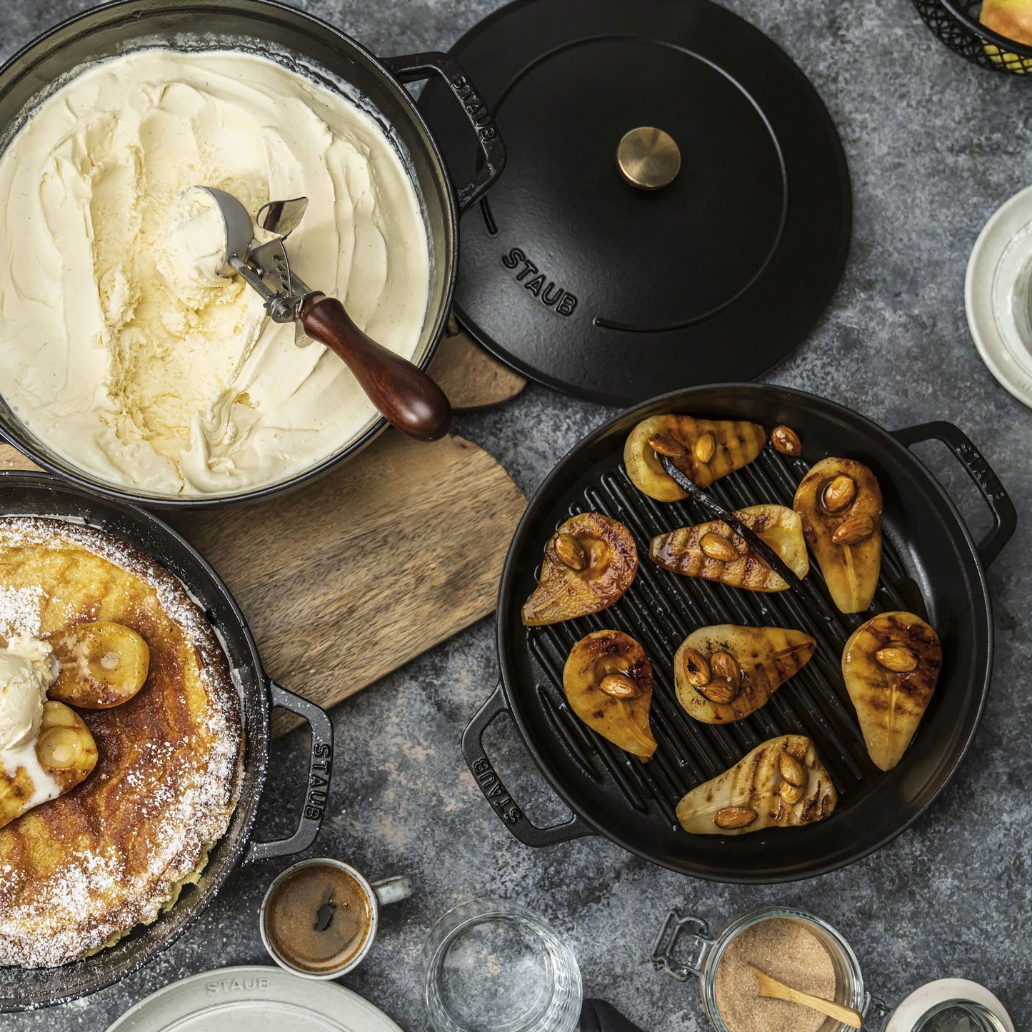 Staub 4 Piece Matte Black Stackable Cast Iron Cookware Set